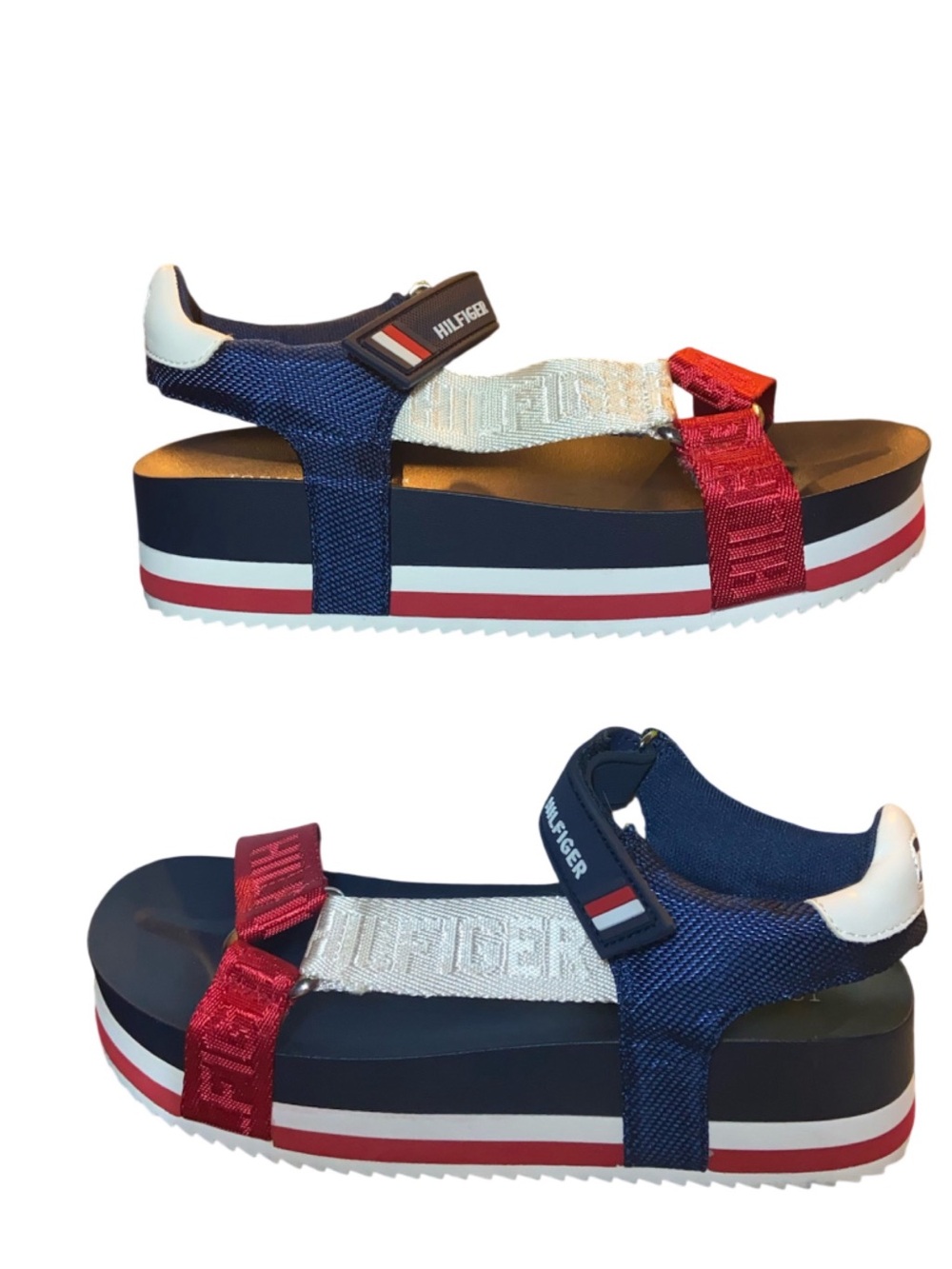 Tommy Hilfiger Navy White Red Platform Sandal-Style Wedge Women’s size 6M